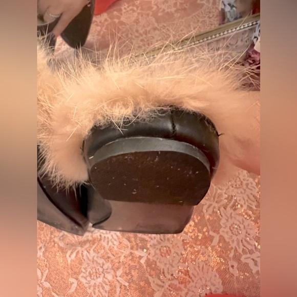 Black Ashley Stewart Mauve Tan Faux Fur Mules - Picture 9 of 15